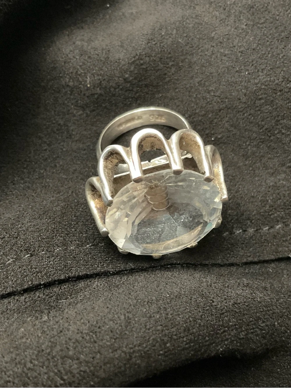 Vintage 925 Big Rock Crystal Ring
